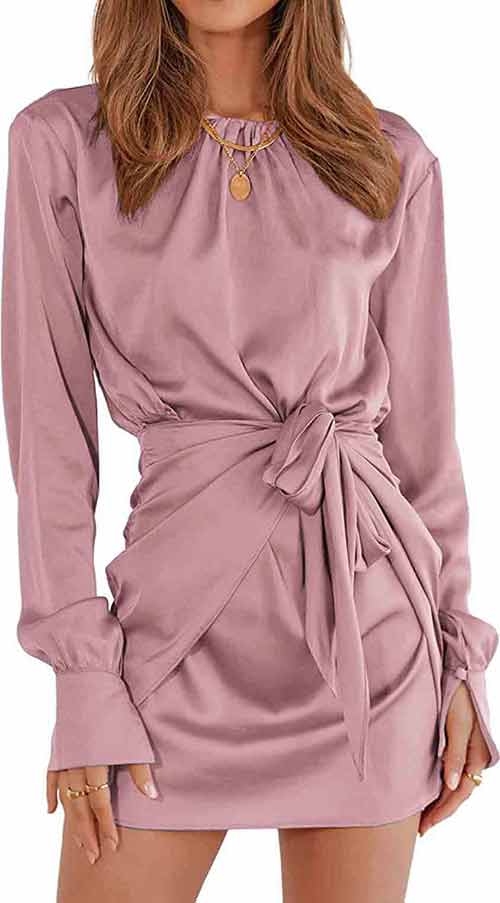 long sleeve ruched wrap dress