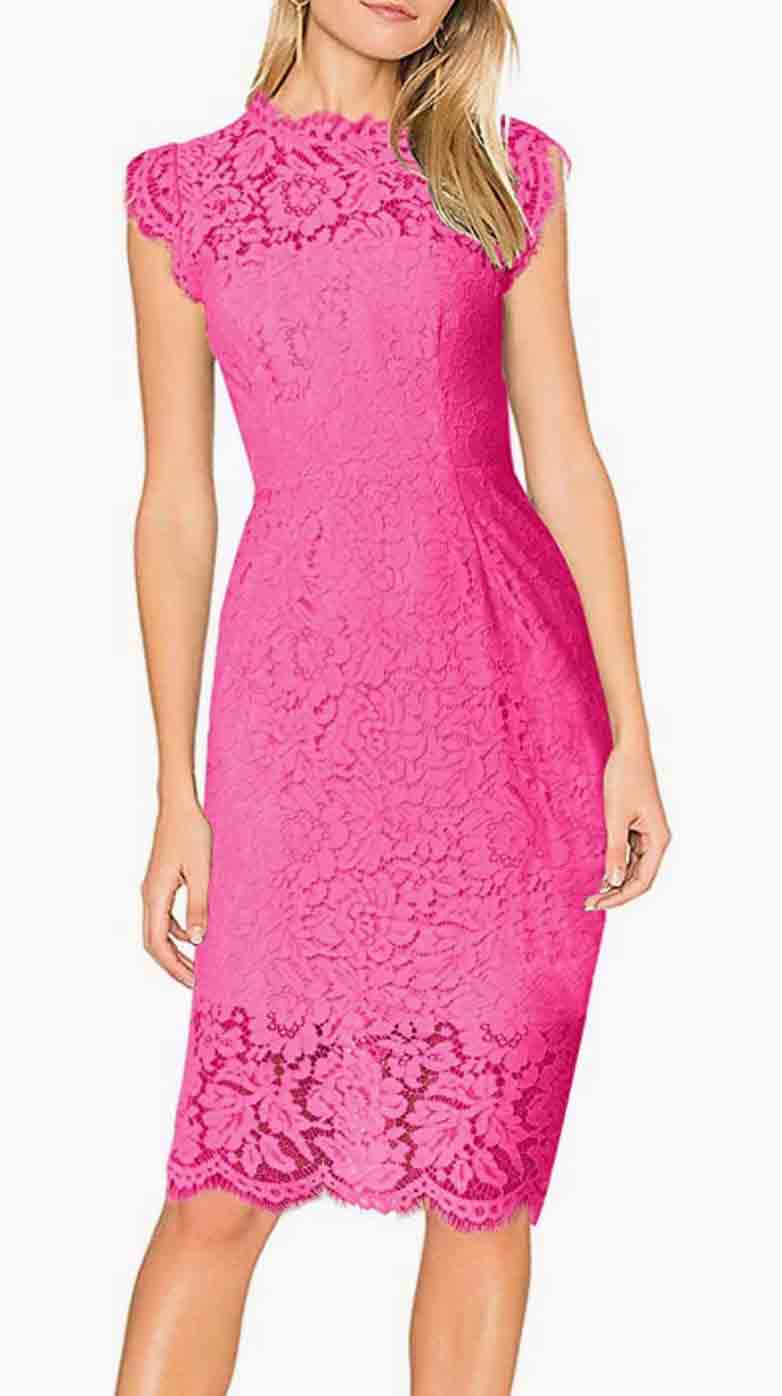 sleeveless lace floral dress knee length
