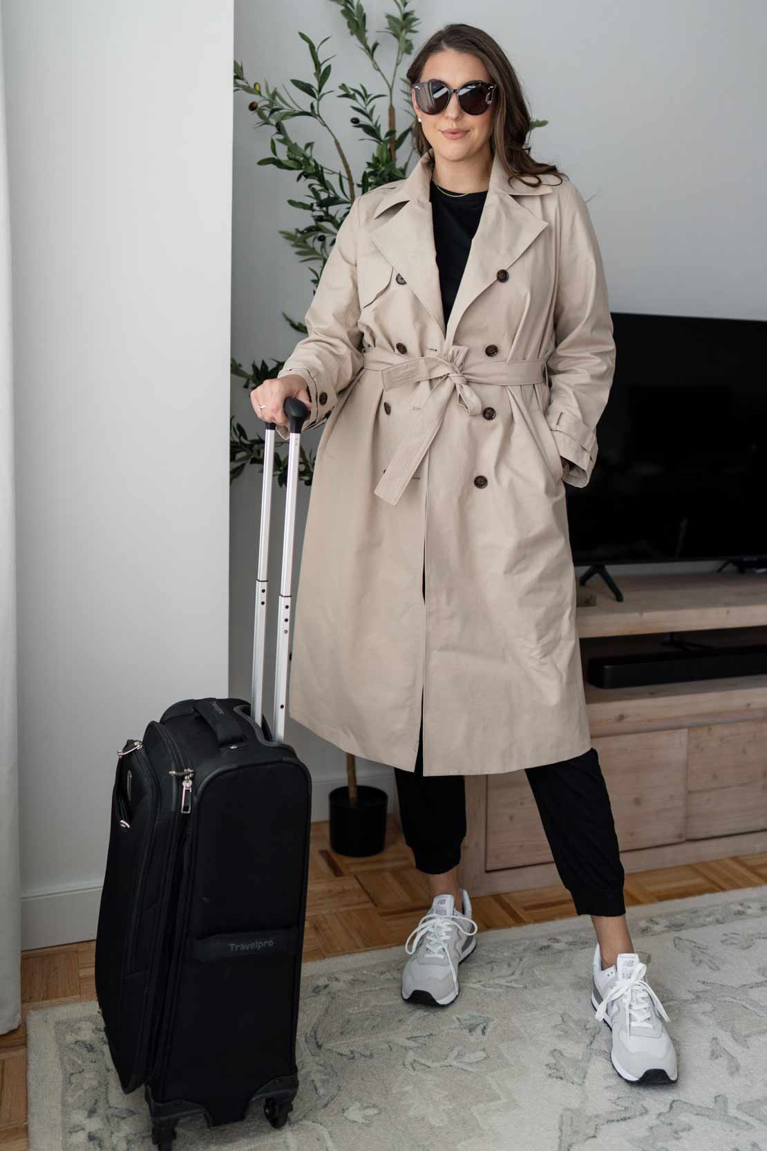 trench coat travel outfit