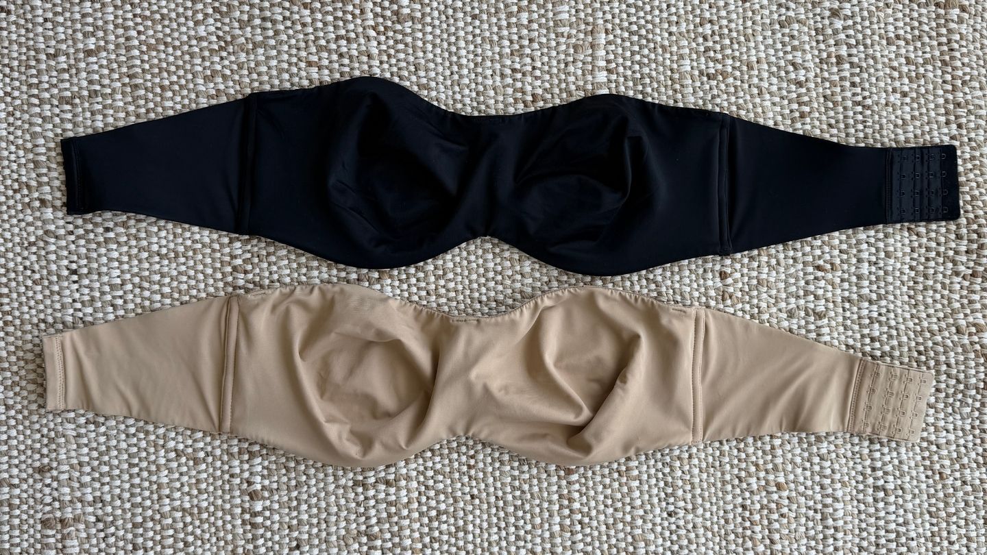black and nude colors laid flat showing shape and construction