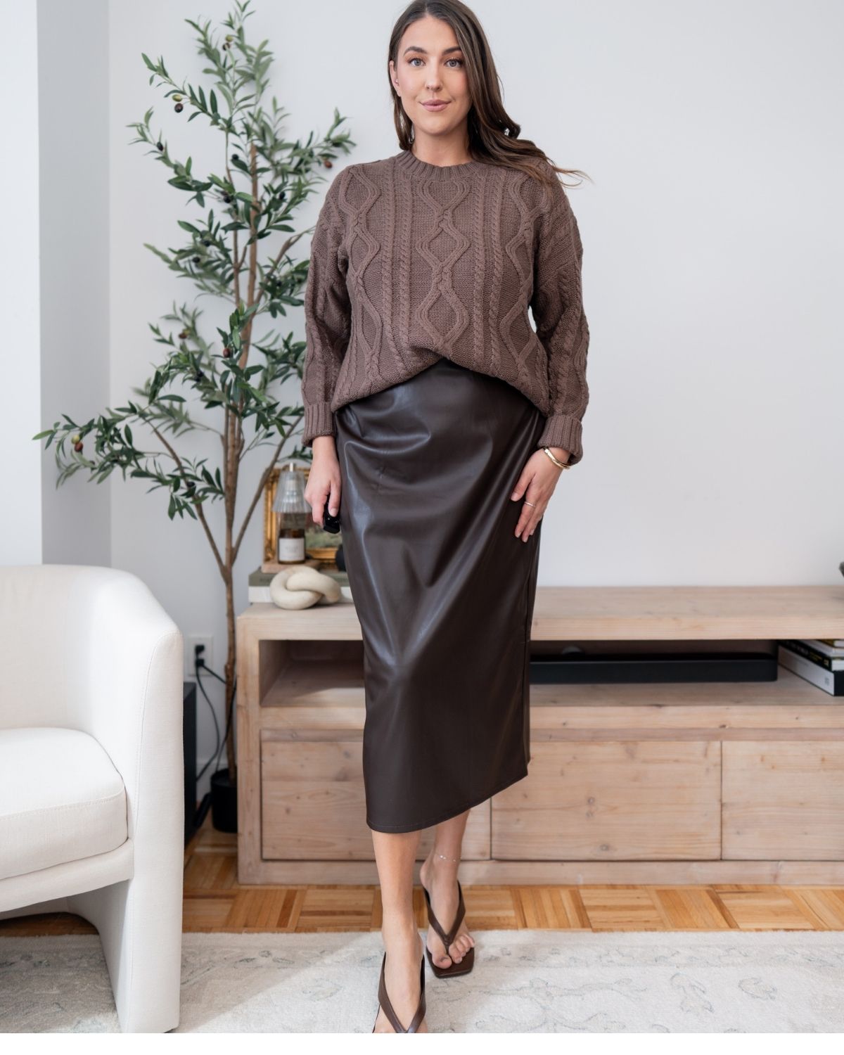 faux leather midi skirt