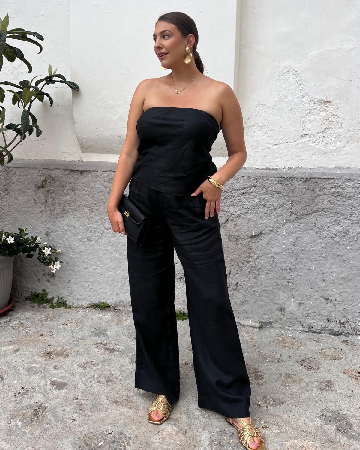 positano dinner outfit black linen set