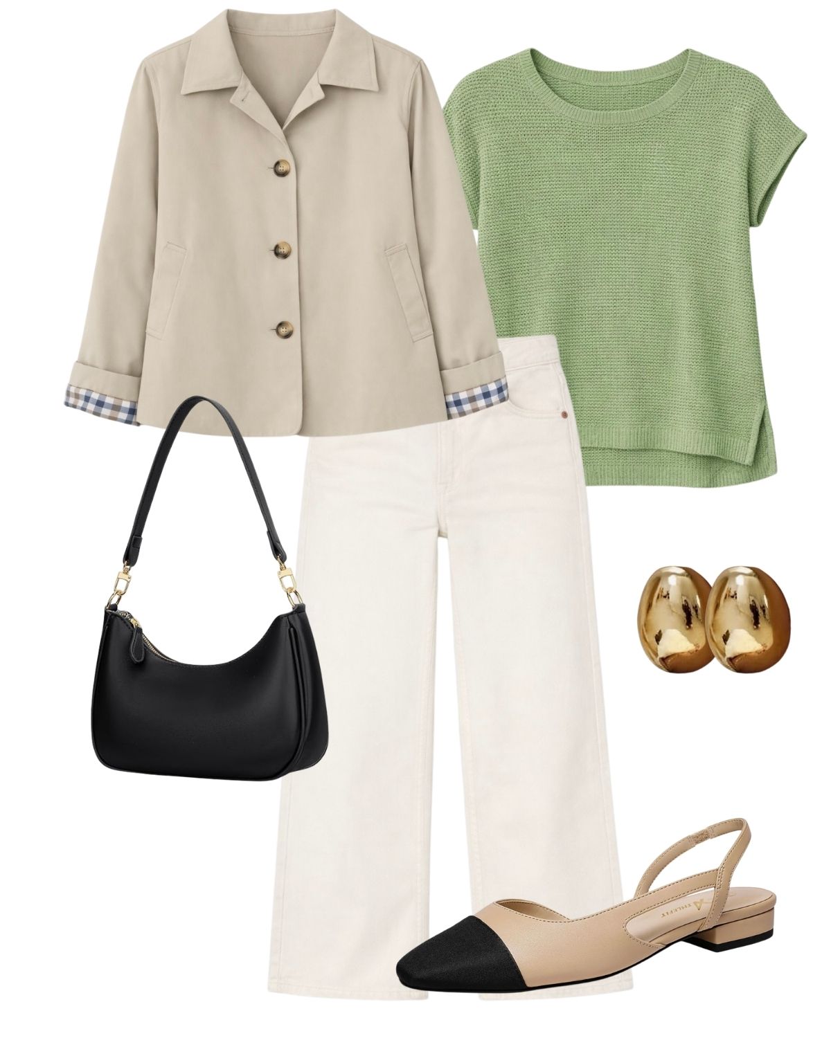 neutral spring outfit amazon green knit jacket