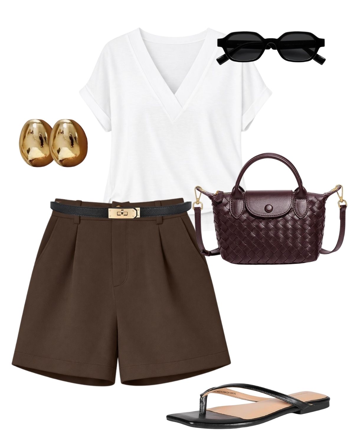 brown shorts outfit amazon white tee styling