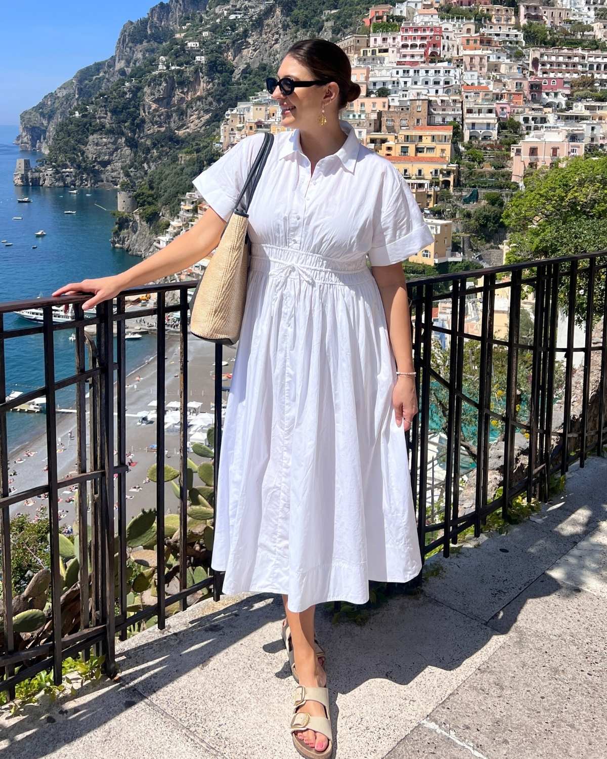 white dress positano views