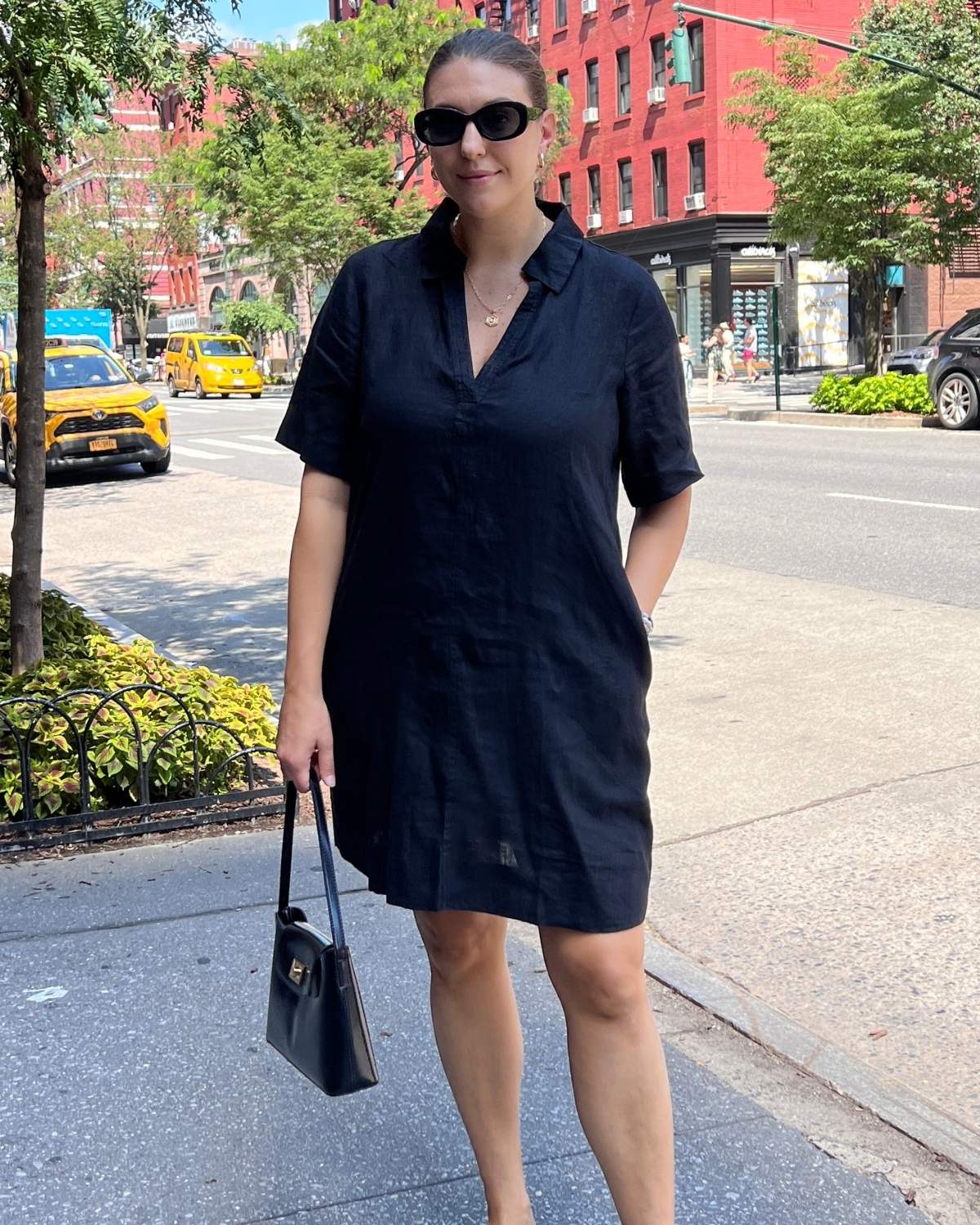 Quince Linen Popover Dress Styled in NYC