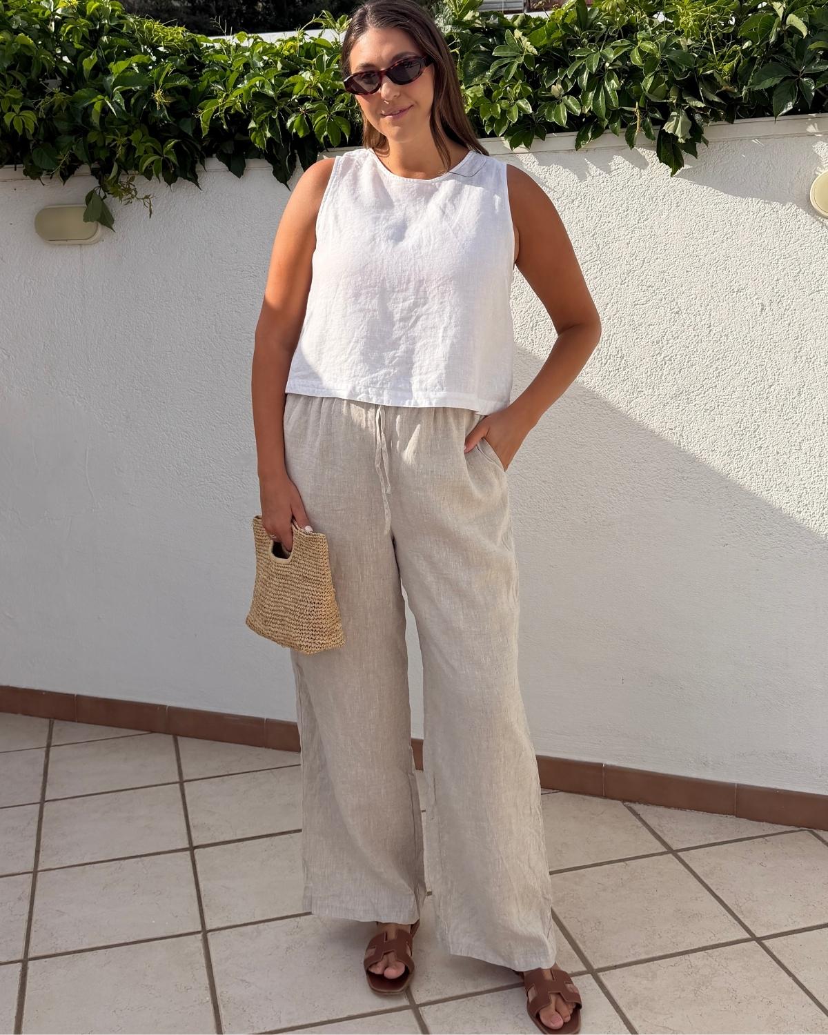 Quince European Linen Crop Tank Styled with Linen Pants