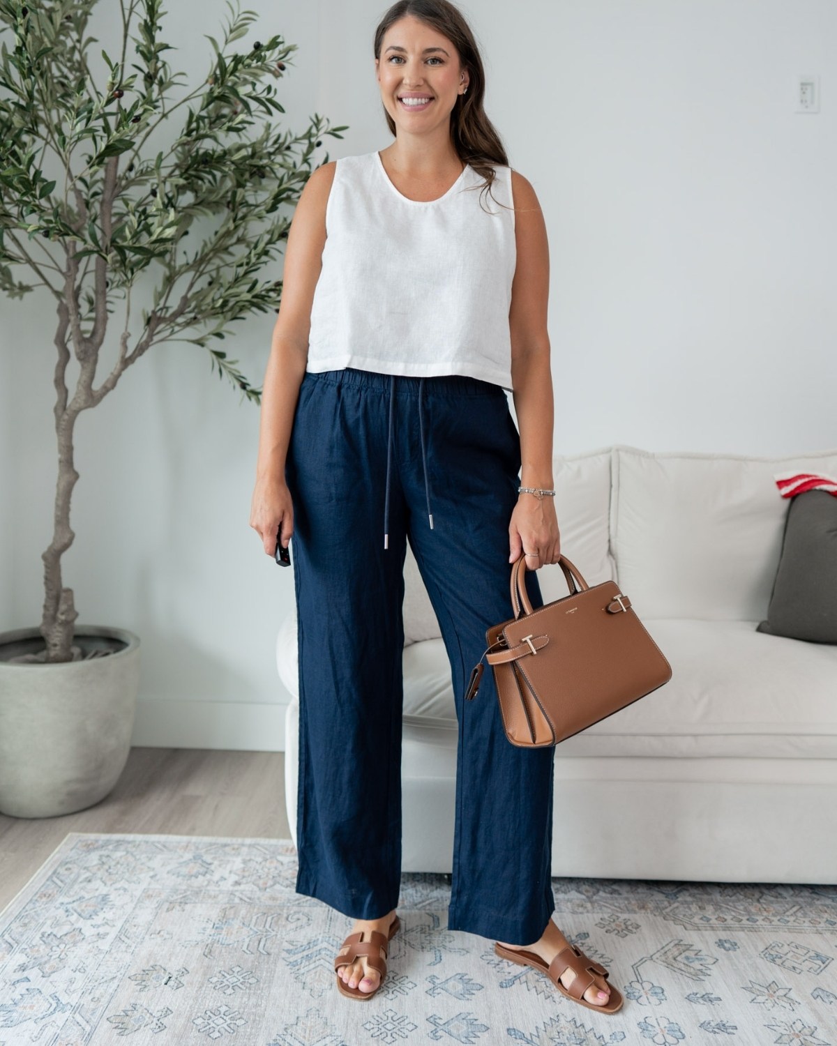Quince European Linen Wide Leg Pant in Navy Blue