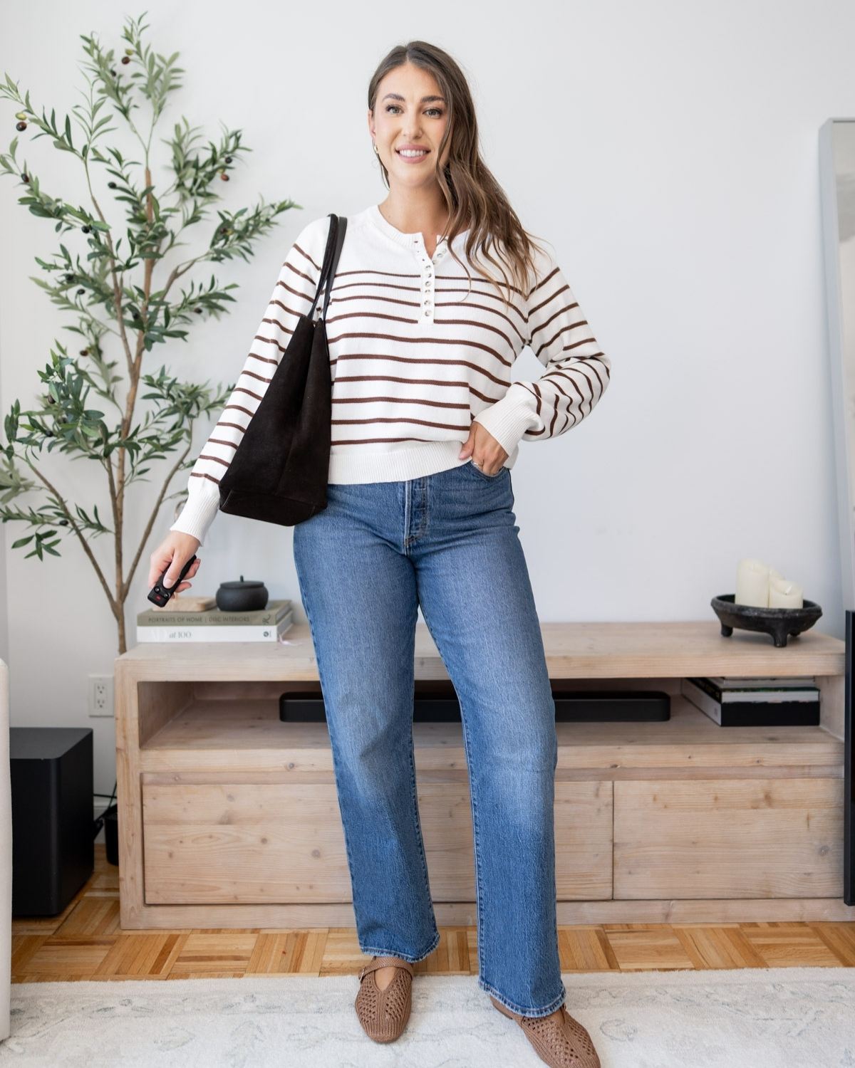 Striped Henley with Straight Leg Jeans