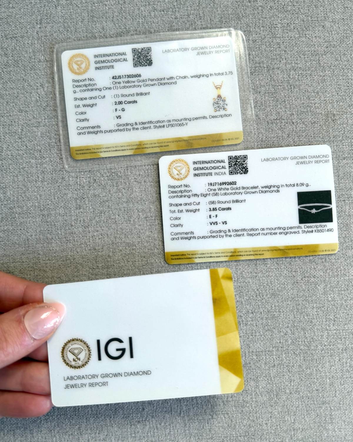 Quince IGI Diamond Certificates
