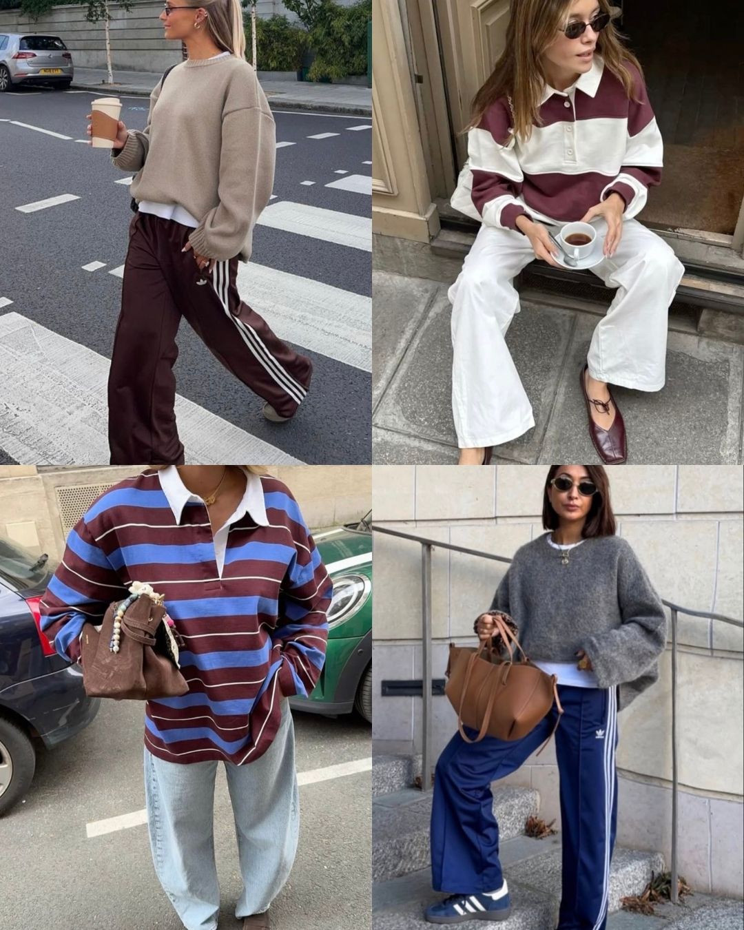 Track pants styled with polished everyday pieces