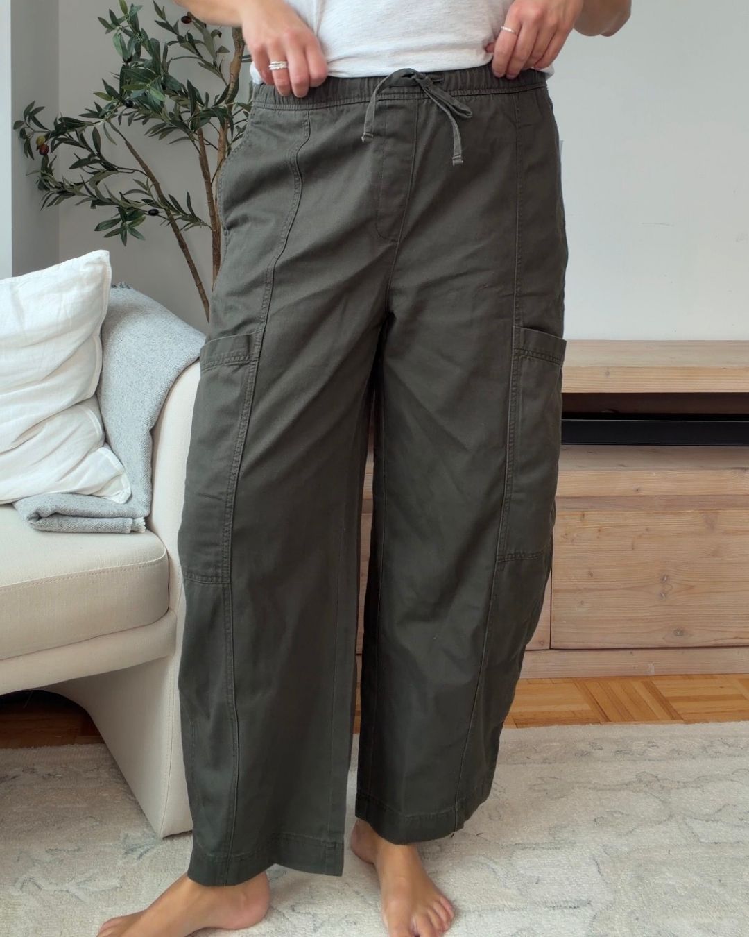 olive utility barrel pants