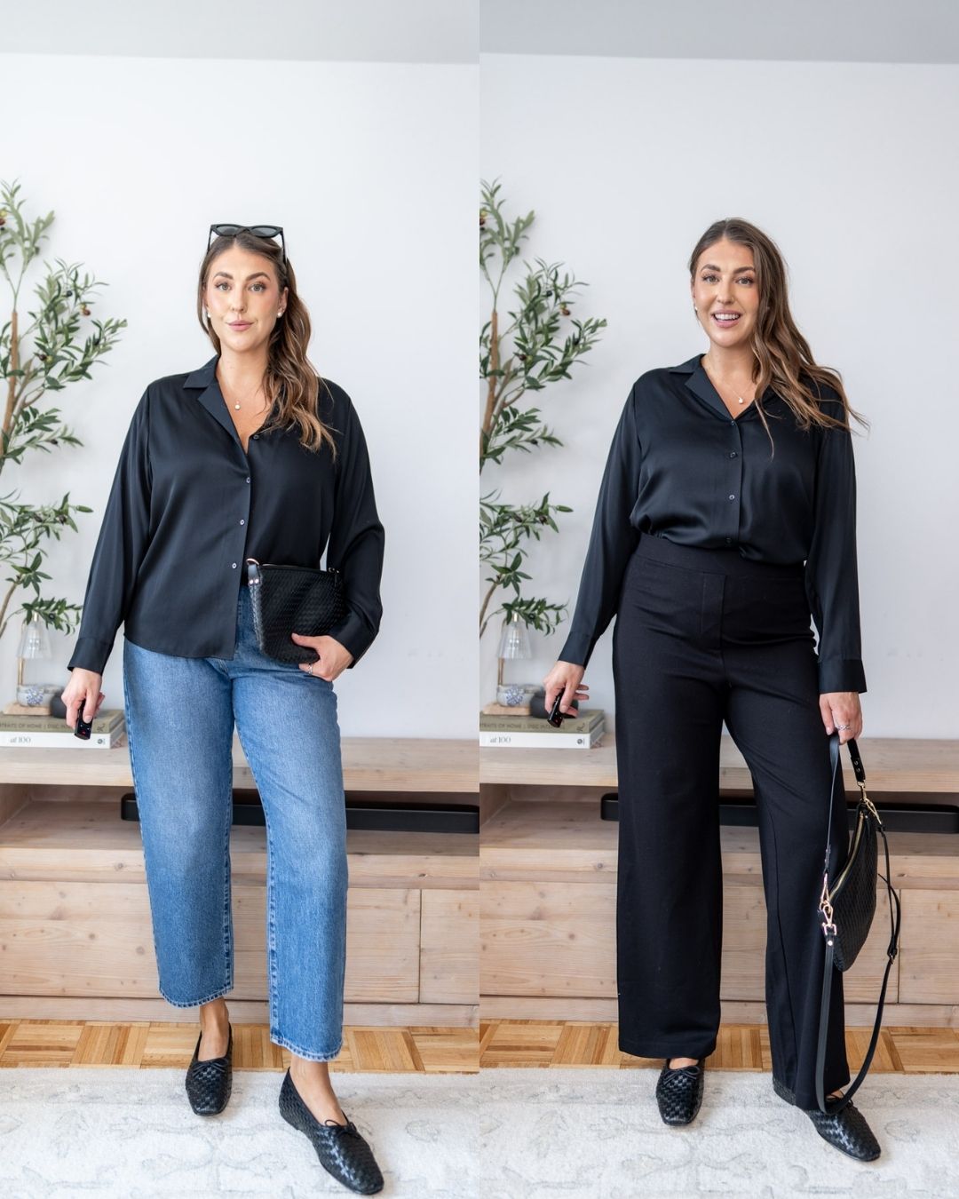 quince black silk button down