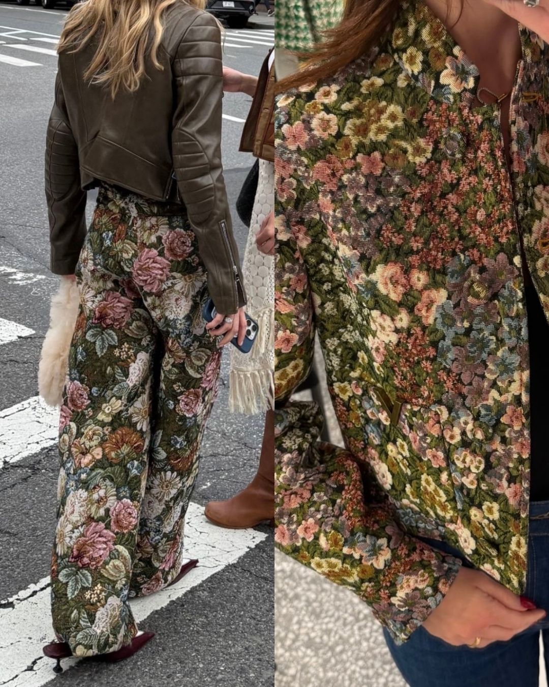 Tapestry fabric jacket with vintage-inspired floral pattern