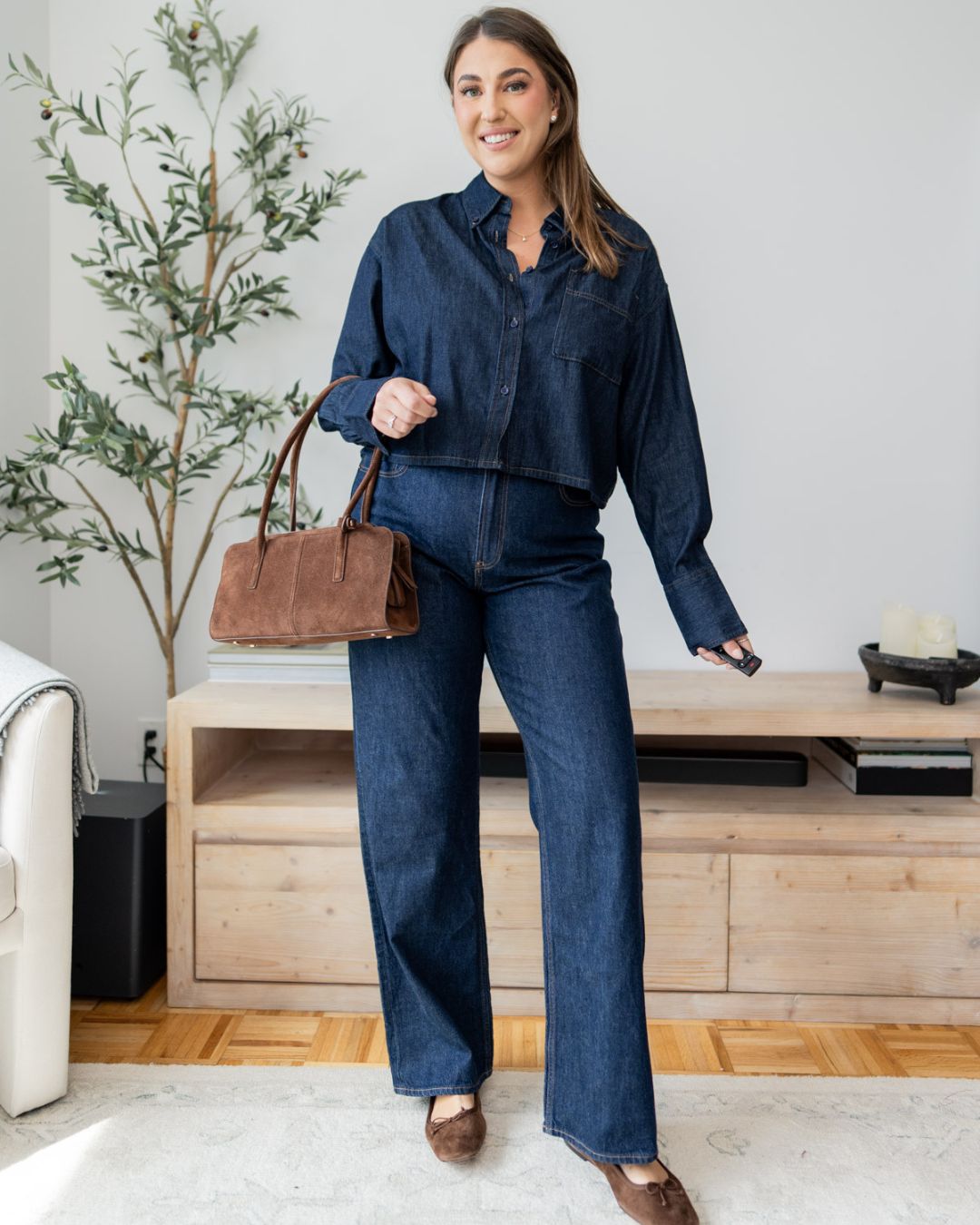 Dark wash 100% cotton denim button-front top from Amazon