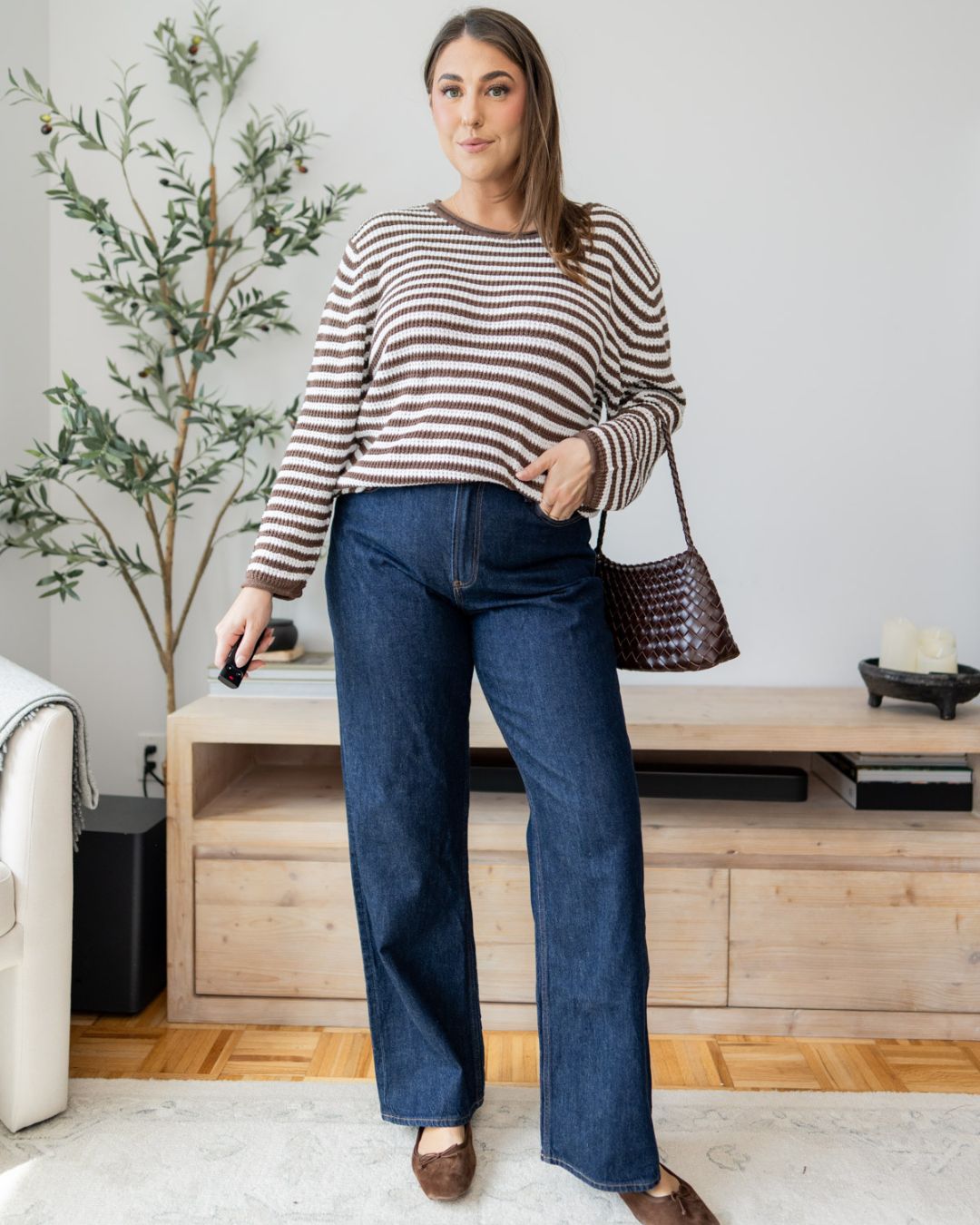 Brown striped 100% cotton boatneck sweater from Amazon