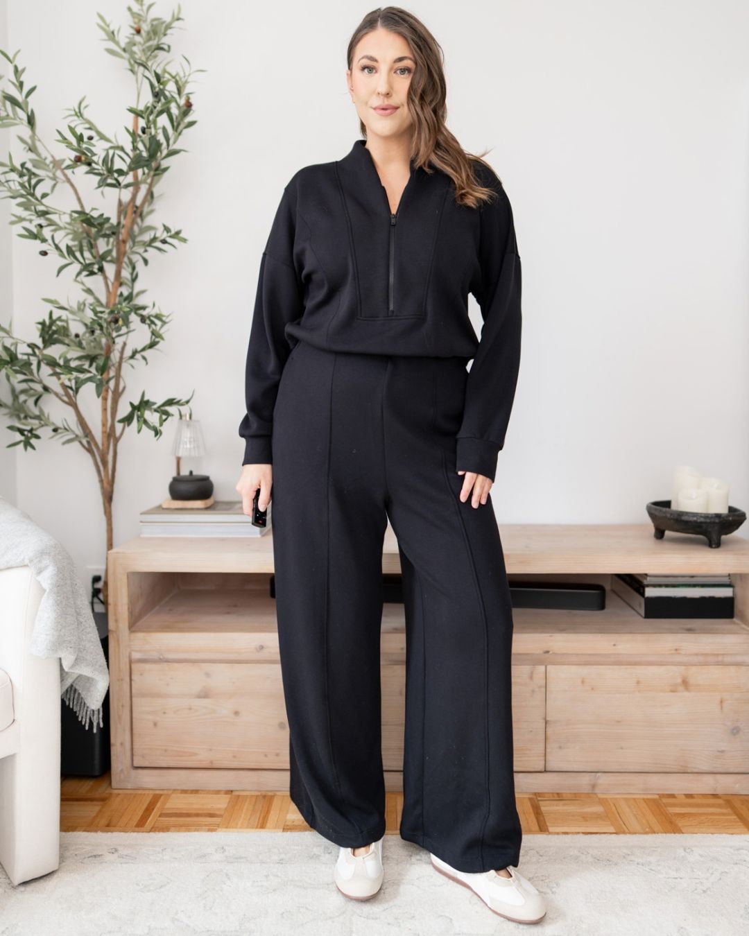 Black Spanx Air Essentials Long Sleeve Shaw Collar Jumpsuit Review